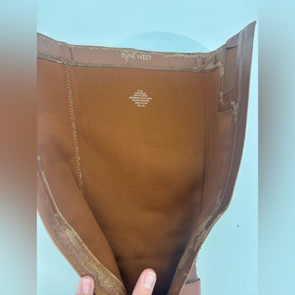 NINE WEST Brown Leather Riding Boots Shoe Flat Tall Equestrian Women Blogger 9.5 - Picture 12 of 15